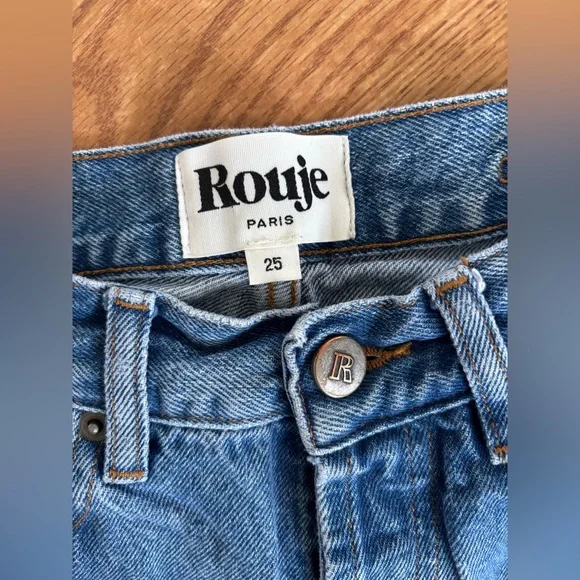 ROUJE “Concorde” High-Rise Straight Crop Jeans Blue Denim 100% Cotton Size 25